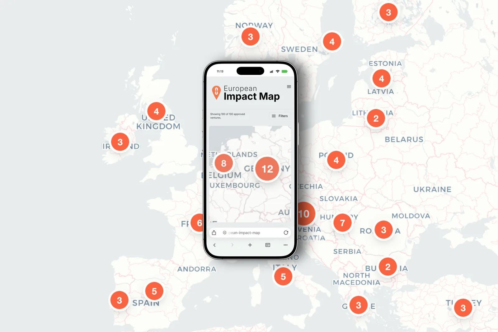 European Impact Map shown on a phone
